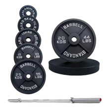 Strongway Olympic 50KG 70KG 100KG Weight Plates Sets with 6FT 7FT Barbell - 2 Inch (2") / 50mm Hole - Cast Iron Weight Lifting Bar (50KG SET + 7FT