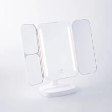 Upper Canada Danielle Creations White Tri Fold Adjustable Tilt LED Mirror with True Image View with 3x and 5x Magifications and Accessory Tray Base