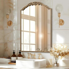 Besdomus Large Arched Mirror, Traditional Vintage Ornate Baroque Mirror Antique Style Wall Mounted Mirrors for Entrance, Fireplace, Living Room,