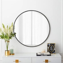 BREEZENEST Black Circle Mirror— Wall-Mounted Circular Mirror, Vanity & Decorativefor Bathroom, Bedroom & Living Room (50L x 50W cm)