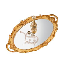 XPXKJ Gold Mirror Tray Vintage Vanity Tray for Dresser Perfume Storage Decorative Mirrored Glass Tray Coquette Room Decor, Bedroom, Bathroom Oval