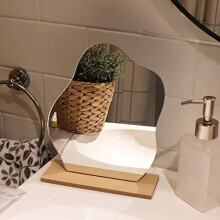 DaizySight Irregular Aesthetic Vanity Mirror Frameless, Decorative Desk Tabletop Acrylic Mirrors with Wooden Stand for Living Room, Bedroom, and