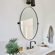 MOON MIRROR Vanity Wall Mirror, 24x36 Matte Black Oval Bathroom Mirror in Stainless Steel Frame 1" Deep Set Design, Wall Mounted Mirror Hangs Vertical