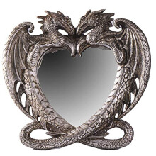 Pacific Trading Gothic Heart Shaped Dragon Mirror, Collectible Medieval Home Accent Décor Resin Piece for Wall or Tabletop Shelf, 6.3 x 5.91 Inches