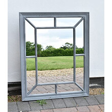 Biznest Large Grey Living Mirror Window Style Wall Mirror Rustic Look Distressed Simply Stylish Decor Mirror 76x60cm