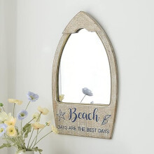 Rustic Wooden Frame Beach Hut Wall Mirror Decorative Wooden Wall Mirror for Bathroom Living Room Beach Theme Bathroom Decoration Whitewashed 15 x 24