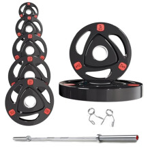 Strongway Olympic 50KG 70KG 100KG Tri Grip Weight Plates Sets with 6FT 7FT Barbell - 2 Inch (2") / 50mm Hole - Rubber Coated Cast Iron Weight