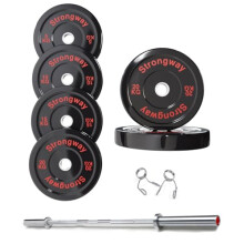 Strongway Olympic 50KG 70KG 100KG Bumper Weight Plates Sets with 6FT 7FT Barbell - 2 Inch (2") / 50mm Hole - Rubber Coated Cast Iron Weight Lifting