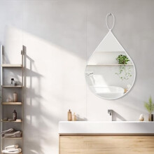 FEUFOAM Small Decorative Mirror White Teardrop Mirrors with Metal Framed Oval Irregular Wall Mirrors Modern Accent Mirror for Wall Decor Living Room