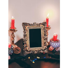 Nosadi Black Scrying Mirror - Witchcraft Tools Altar Kit Supplies for Divination - Decorative Square Mirror, Dark Gold Frame, 7.1" W x 8.8" L