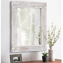 HLFMVWE Mirrors for Wall Rustic Wooden Frame Rectangle Mirror Vintage Hanging Mirror for Bedroom Bathroom Living Room Farmhouse Wall Decor White Small