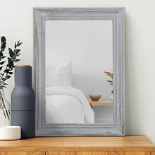MWAZZLL Wooden Mirror Rectangle Rustic Hanging Mirror Farmhouse Modern Bathroom Bedroom Wall Mirror Decor Grey Retro Grey 16inchx12inch