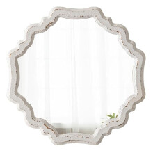 Sintosin Rustic Scalloped White Round Mirrors for Wall Decor Living Room 15.7 Inch, Hanging Vintage Wooden Circle Vanity Mirror for Bathroom, Handmade