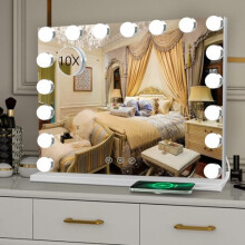 Umeiga Hollywood Vanity Mirror with Lights, 60X52cm Lighted Makeup Mirror with Touch Screen and USB Port to Charging, Large 17 Dimmable LED Bulbs 3