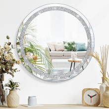 Lzuso Crush Diamond Wall Mirror Crystal Round Shaped Hanging Mirrors for Wall Decor 50x50cm Frameless Mirror for living Room Bathroom Bedroom Hallway