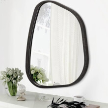 HLFMVWE Asymmetrical Mirror Large 20"x16" Irregular Oval Wall Mirror Modern Wood Frame Unique Shape Wall Mounted Vanity Artistic Mirror Decorative for