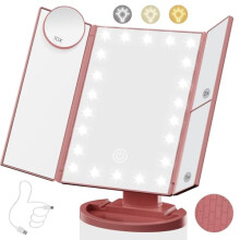 Lighted Makeup Mirror with 22 LED Lights, Dual Power Supply 1x/2x/3x/10x Magnifying Touch Screen Dimmable Mirror, 180 Degree Adjustable Angle, Travel
