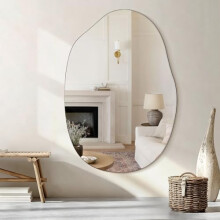 Lzuso Wall Mirror Bathroom Wood Framed Modern Decorative Asymmetrical Irregular Mirrors for Bedroom Living Room Entryway Dressing Table Wall