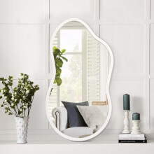 AAZZKANG Small Wall Mirror with Irregular Wood Framed Decorative White Mirrors for Bedroom Dressing Room Living Room Bathroom Entryway