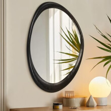 AAZZKANG Woooden Wall Mirror with Irregular Framed 60L x 40W cm Large Asymmetrical Hanging Mirrors for Bathroom Bedroom Living Room Entryway