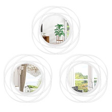 HLFMVWE 3 Pack Circle Mirror Wall Decorative Metal, Art Small Round Home Decor for Living Room Bedroom Bathroom Entryway 12" White