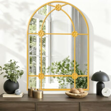 WDSHIYI Wall Arched Mirror, Gold Metal Framed Arch Mirror Modern Artistic Decorative Mirrors for Bedroom Living Room Bathroom, 50x70 CM Decor