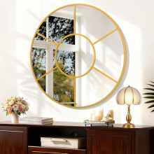 WDSHIYI Gold Wall Mounted Mirror, Round Wall Metal Framed Mirror Circle Modern Golden Decorative Mirrors for Bathroom Living Room Bedroom Fireplace 50