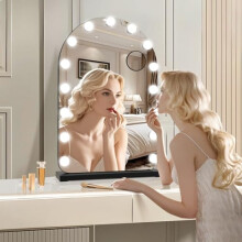 halumao Hollywood Vanity Mirror with Lights, Large Lighted Makeup Mirror with 15 Dimmable Bulbs, 3 Color Modes, Adapter Plug, Tabletop Wall Mounted