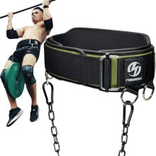 2-in-1 Weightlifting Belt & Dip Belt with 41 IN Steel Chain, Double-Layer Design, Powerlifting Gym Belt for Pull Up, Squat, Deadlifts & Added Weight