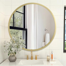 Gold Bathroom Mirrors for Wall Round Horn Circle Brushed Small Mirror Wall Mounted Mirrors Anti Rust Aluminum Ative Mirror for Entryway Hallway