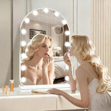 halumao Hollywood Vanity Mirror with Lights, 40 X 60CM Large Lighted Makeup Mirror with 15 Dimmable Bulbs, 3 Color Modes, Adapter Plug, Tabletop Wall