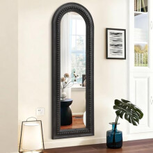 MWAZZLL Arch Full Length Mirror with Beaded Wood Framed Black Decorative Large Wall Mirrors 120x40cm for Bedroom Bathroom Living Room Entryway Home