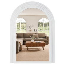 Arched Wall Mirror White Decorative Mirror Farmhouse Wall Mirror with Multilayers Wood Frame,Vintage Bathroom Mirrors for Bathroom, Living