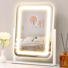 Vanity Mirror with Lights, 34 cm 43 cm LED Makeup Mirror with Light, Smart Touch Control Dimmable 3 Modes, 360 Rotation & 10X Magnifying, Lighted