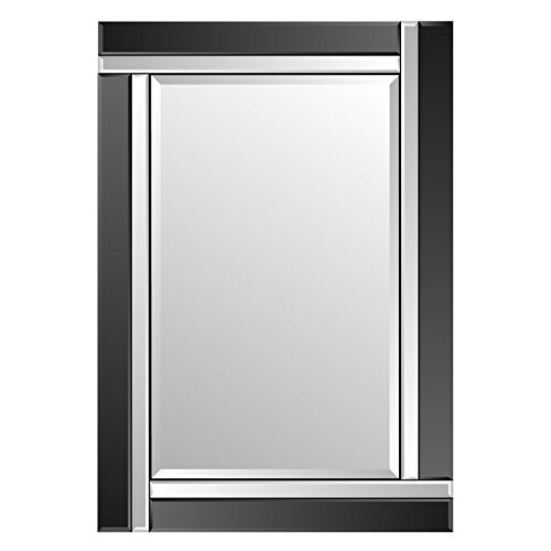 Alison Black Glass Framed Rectangle Bevelled Wall Mirror 48" x 32" Extra Large