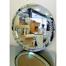 Biznest 60Cm Large Floating Jewelled Round Wall Mirror Floating Diamante Glitz Clear Jewelled New Crystal Decor Mirror Ideal For Gift