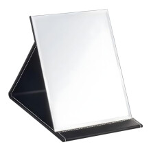 Ninoclar 17x12cm Portable Folding Mirror, Super HD Compact Makeup, Black PU Leather Travel, Free Standing Vanity Mirrors, Tabletop Foldable Mirror
