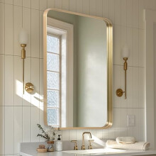Melodieux Gold Bathroom Vanity Mirror for Wall, 50x75 cm Metal Framed Wall Mirror Rectangle, Decorative Mirror for Bedroom Living Room Entryway