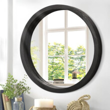 JJUUYOU Circular Wall Mirror Round Mirror for Bathroom Black Small Circle Wall Mounted Mirror for Decor Wood Framed Make up Mirror for Farmhouse