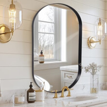 Melodieux Black Bathroom Vanity Mirror for Wall, 60x90 cm Metal Framed Wall Mirror Oval, Decorative Mirror for Bedroom Living Room Entryway