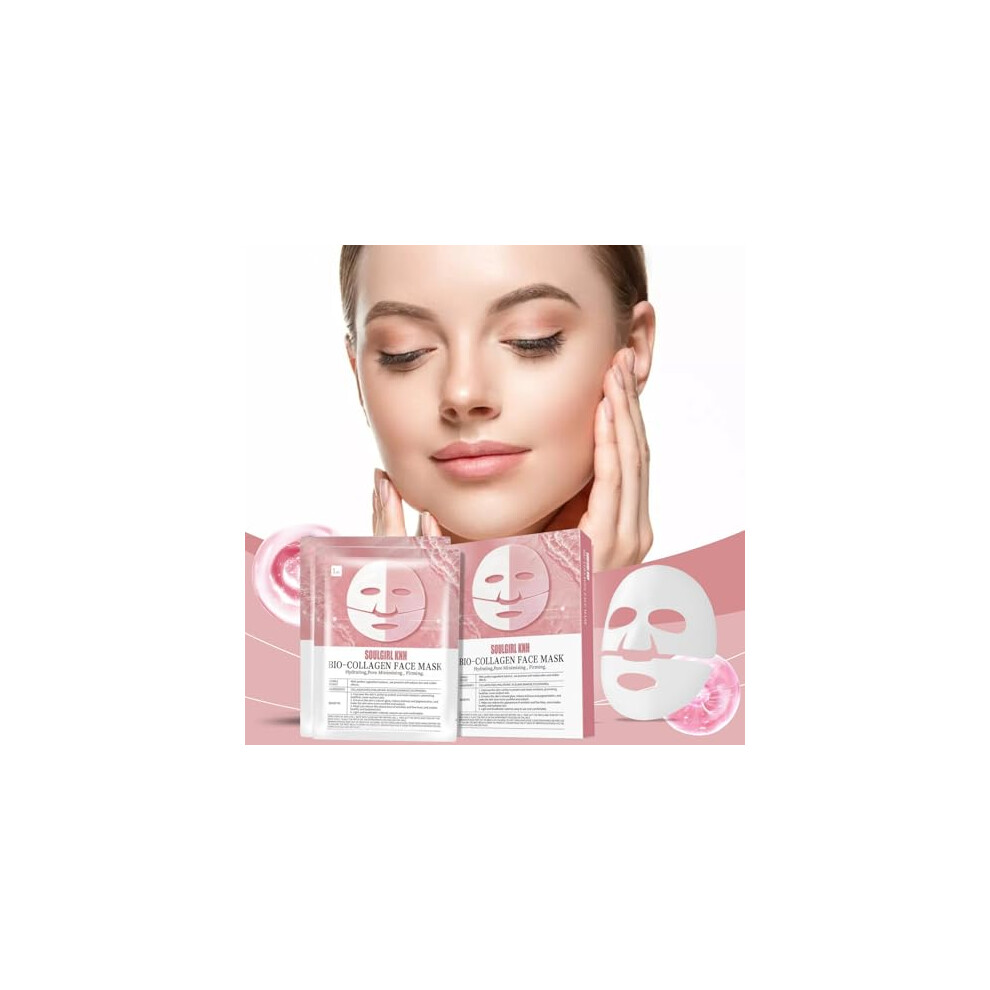 Bqqcob Collagen Mask - Deep Bio Collagen Face Mask - Anti Wrinkle Mask - Hydrating Face Masks - Collagen Treatment Beauty For Firming, Bri_ghtening,