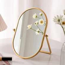 Gosider Makeup Desk Mirror Gold Oval Desktop Mirror with Metal Framed Portable Vanity Table Mirrors 90Single-Sided High-Definition Countertop Makeup