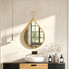 FEUFOAM Small Wall Mirror Gold Thicken Metal Framed Modern Teardrop Mirror Symmetrical Vanity Mirrors Decorative for Bedroom Living Room Bathroom