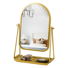 Gosider Dressing Table Mirror Arch Gold Makeup Vanity Mirror 360Adjustable Rotation Metal Framed Standing Mirrors with Tray Desktop Cosmetic Mirror
