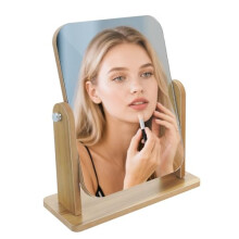 CHUNGG Small Wooden Vanity Mirror with Stand, Bathroom Shaving Mirrors Free Standing, Rotation Desk Makeup Mirror for Dressing Table, Desk, Bathroom,