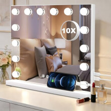 SURFOU 50 x 42cm Vanity Mirror Hollywood Mirror with Lights, LED Makeup Mirror, 3 Color Modes & Adjustable Brightness, Wall Mount or Tabletop with 10X