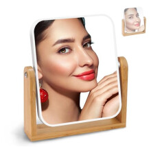 Eidoct Vanity Makeup Mirror with Bamboo Stand, 1X/3X Magnification Double Sided 360 Degree Swivel, 8 In Compact Small Portable Free Standing Mirror