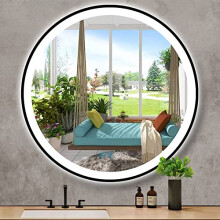 THEKLA 80cm Black Round Bathroom LED Mirror with Black Frame 800mm Round Lighted Mirrors for Bathroom Wall LED Circle Vanity Mirror with Lights Black