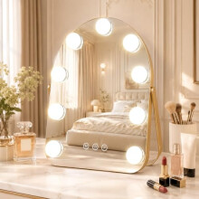 Tuocal Hollywood Vanity Mirror with Lights, 30x25cm Lighted Makeup Mirror with 9 Dimmable Bulbs, Smart Touch Control, 3 Color Lighting Modes,