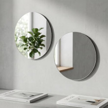 Self Adhesive Mirror, Shatterproof Acrylic Round Mirror for Wall Decor, 12 Inch Peel and Stick Mirror Tiles, 2 Pack Silver Modern Decorative Mirrors
